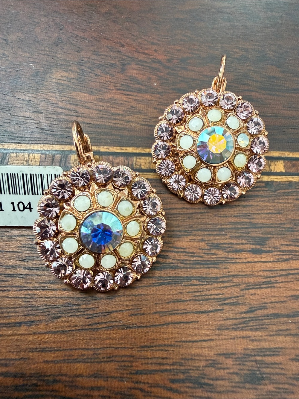 Mariana Rose Gold-Tone Floral Drop Earrings Lavender Crystals Blue Aurora Center